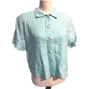 Uniform by John Paul Richard Vintage Linen Cropped Button Down Blouse Sz Medium
